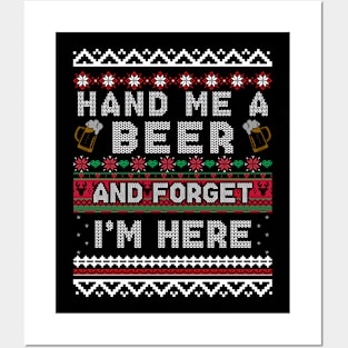 Hand Me a Beer Ugly Christmas Sweater Funny Posters and Art
